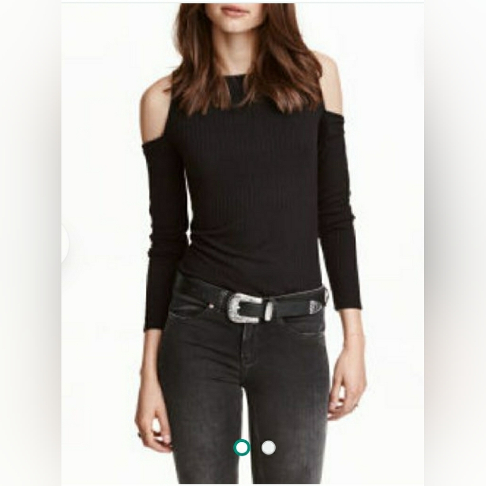 H&M Black Cold Shoulder Long Sleeve Top